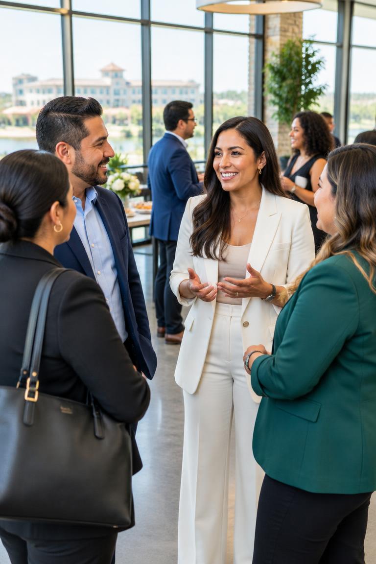 Representative business leaders connecting at a community gathering